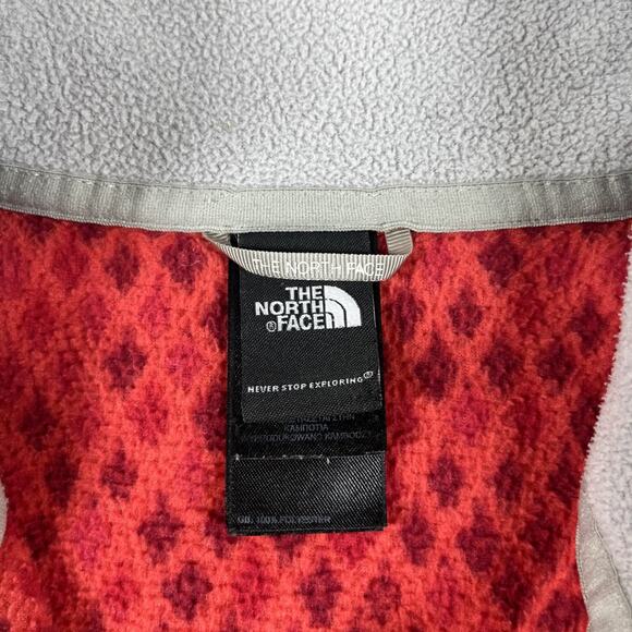 North Face 1/4 Zip Pullover Womens Medium Fleece Diamond Print Outdoors Red - Picture 3 of 9